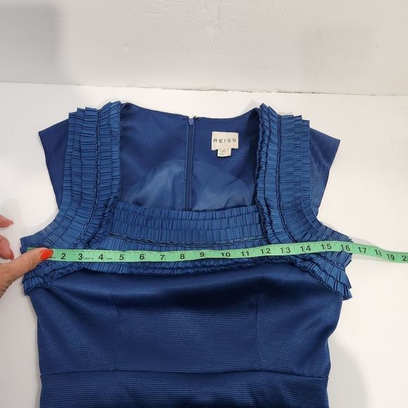 REISS sleeveless front ruffle detail midi cocktail dress size 2 - Picture 16 of 16